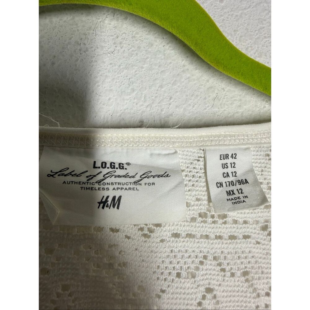H&M L.O.G.G. White Lace Sleeveless Shift Dress Women’s Size 12 Cotton Blend - Picture 3 of 13